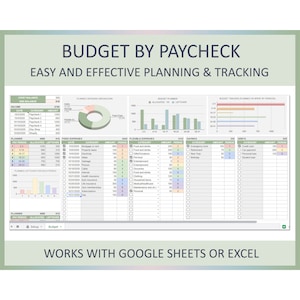 Monthly Budget by Paycheck, Budget planner spreadsheet, Budget template excel, Online budget tracker,Personal budget Google Sheet,Budgeting