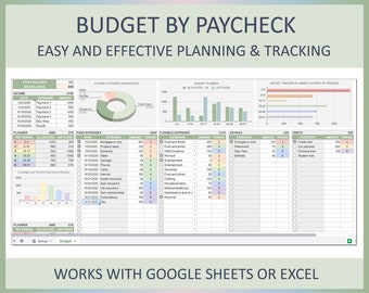 Monthly Budget by Paycheck, Budget planner spreadsheet, Budget template excel, Online budget tracker,Personal budget Google Sheet,Budgeting