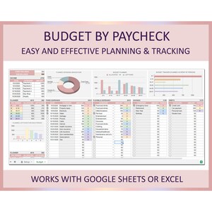 Budget by Paycheck Spreadsheet, Monthly budget planner, Budget template excel, Online budget tracker,Personal budget Google Sheet,Budgeting