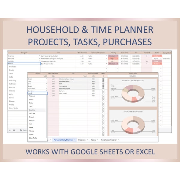 Task management, Daily routine planner, Time management, To-do list tracker, Productivity, Spreadsheet, Auto template, Google sheets,Excel