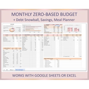 Zero Based Budget Planner Monthly Personal Finance Tracker Google Sheets Excel Template Digital Download Simple Household Spending Control