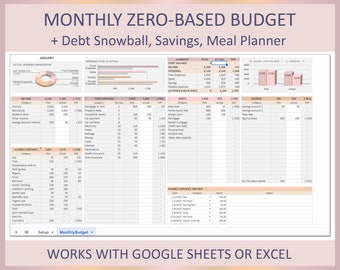 Op nul gebaseerde budgetplanner Maandelijkse persoonlijke financiëntracker Google Spreadsheets Excel-sjabloon Digitale download Eenvoudige huishoudelijke uitgavencontrole