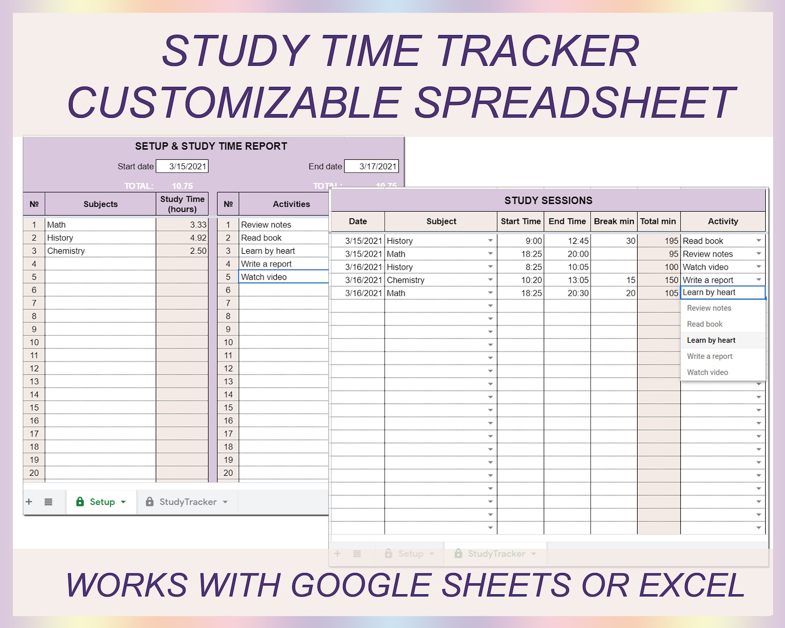 Study time tracker Student digital planner Homework tracker | Etsy