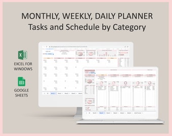 Monthly planner spreadsheet, Task management, Personal Tasks planner, Daily to do list, Digital Planner, To-Do Template, Excel, Google sheet