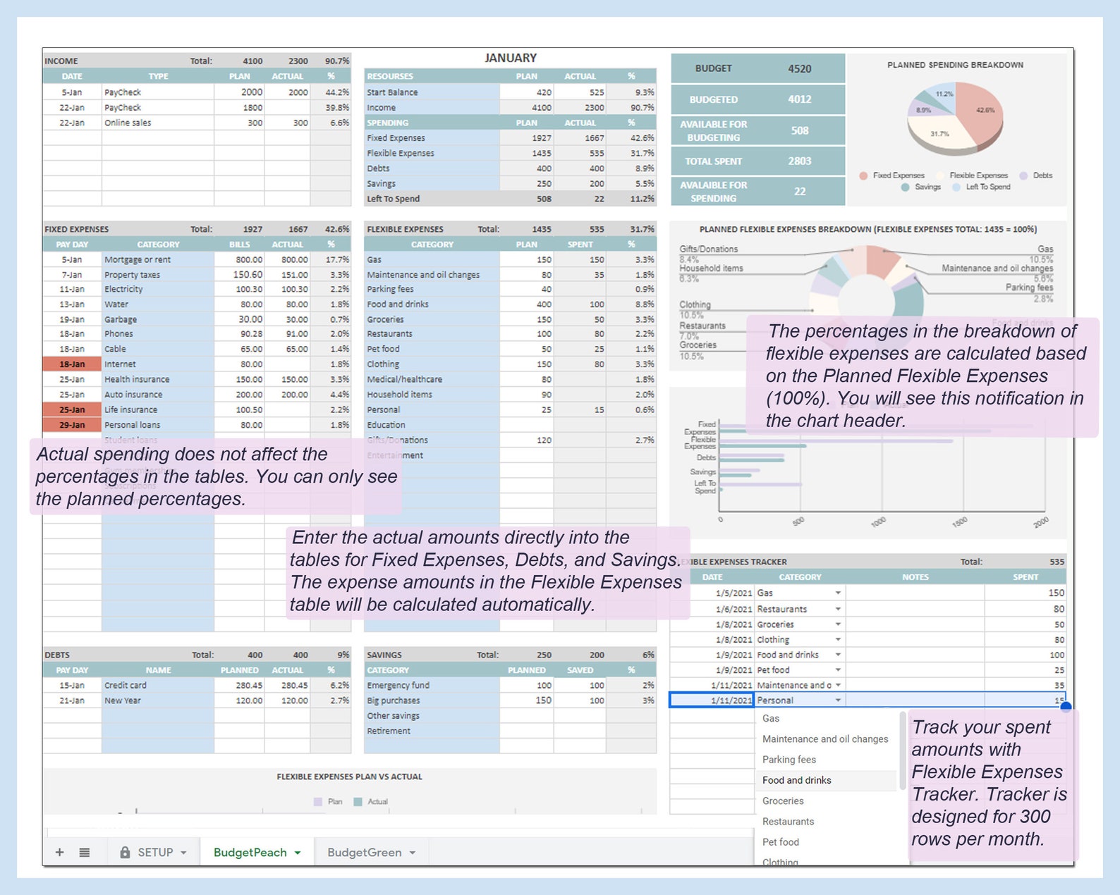Monthly Budget Planner, Budget Spreadsheet, Budget Template, Bill ...