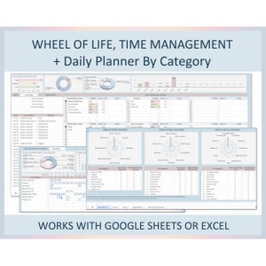 Plantilla de Excel para la Rueda de Equilibrio Vital, Planificador de Metas, Rastreador de Rueda de Vida Dharma, Autoevaluación en Línea, Formato de Hoja de Cálculo de Google