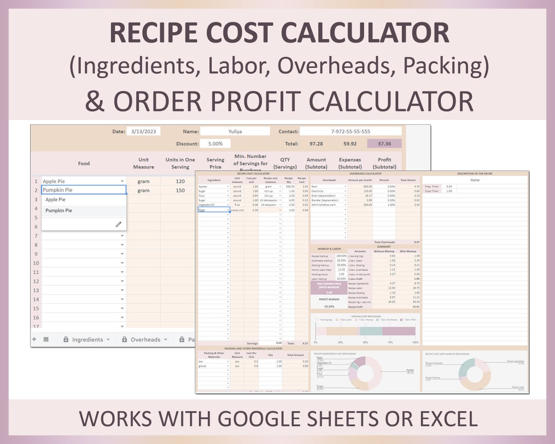 Recipe Cost Calculator Order Profit Calculator Baking Price - Etsy