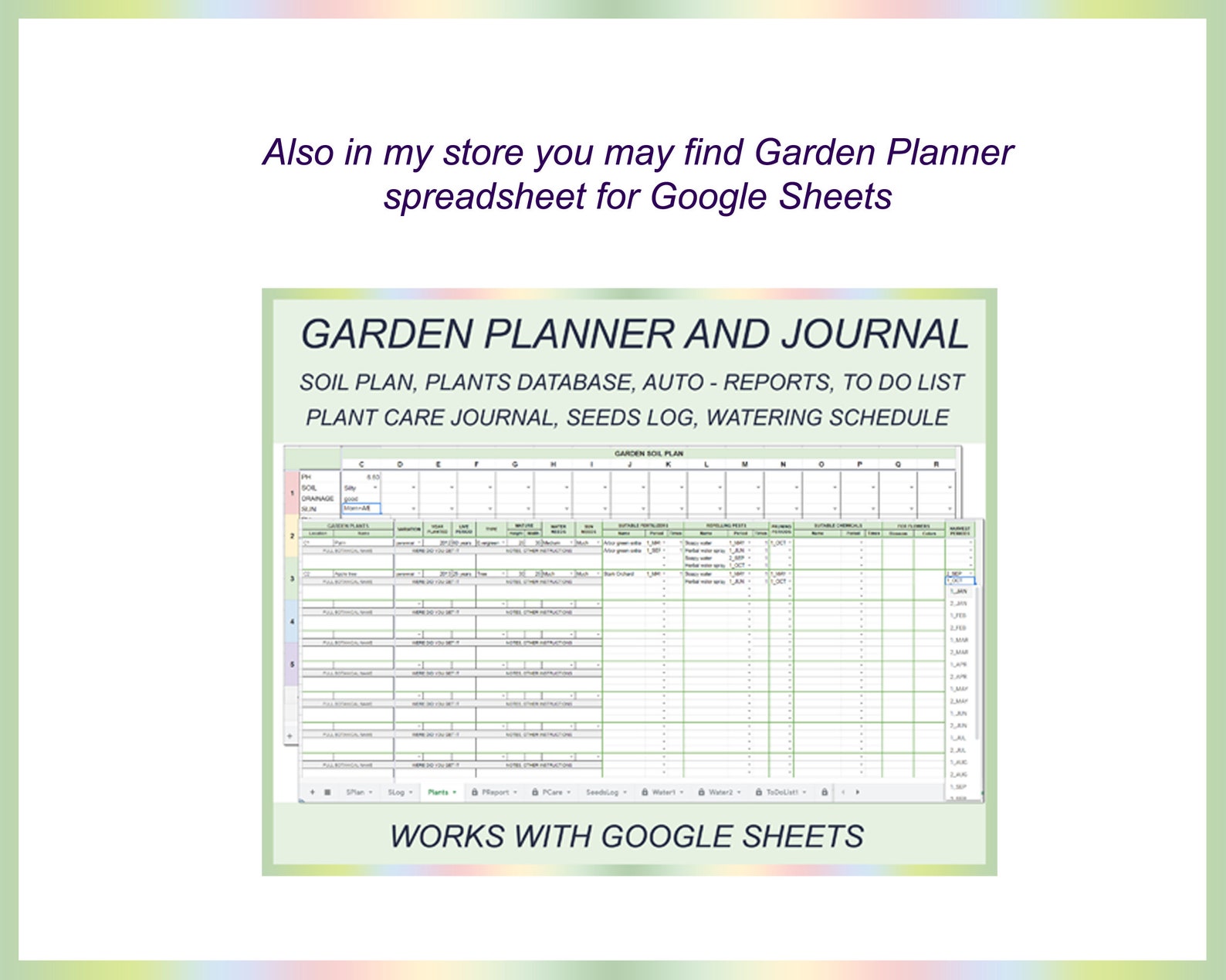 Excel Garden Planner, Plant Care Worksheet, Excel Plants Journal Excel Garden Planner, Plant Care Worksheet, Excel Plants Journal