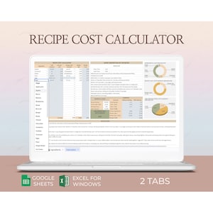 Baking Cost Calculator Excel Recipe Costing Template Food Ingredient Price Tracker Google Sheets Meal Prep Budget Planner for Home Kitchen