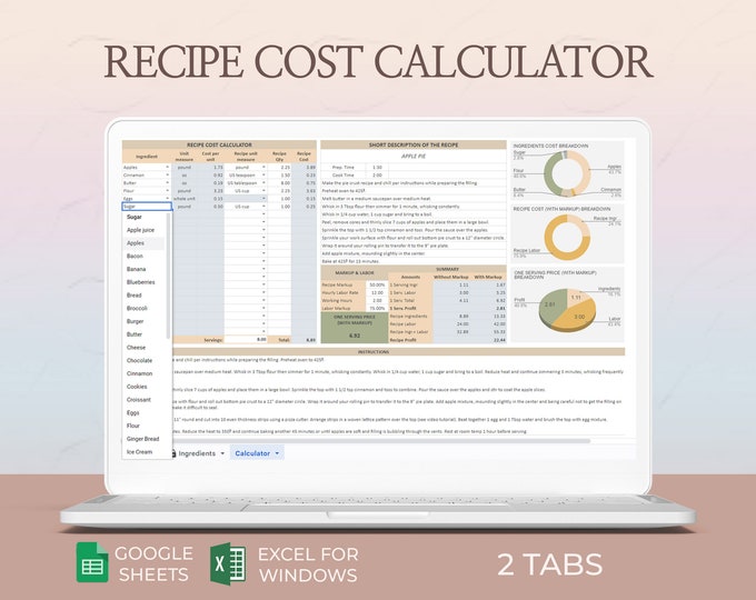 Food Cost Calculator Excel Template | Recipe Costing & Menu Pricing ...