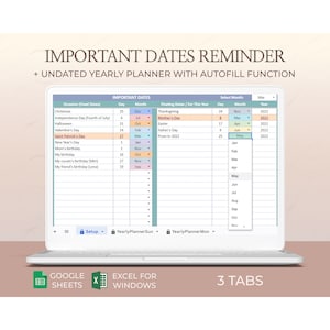 Annual Dates Tracker Spreadsheet Google Sheets Excel Birthday Calendar Weekly Year Overview Important Dates Planner Digital Undated Template