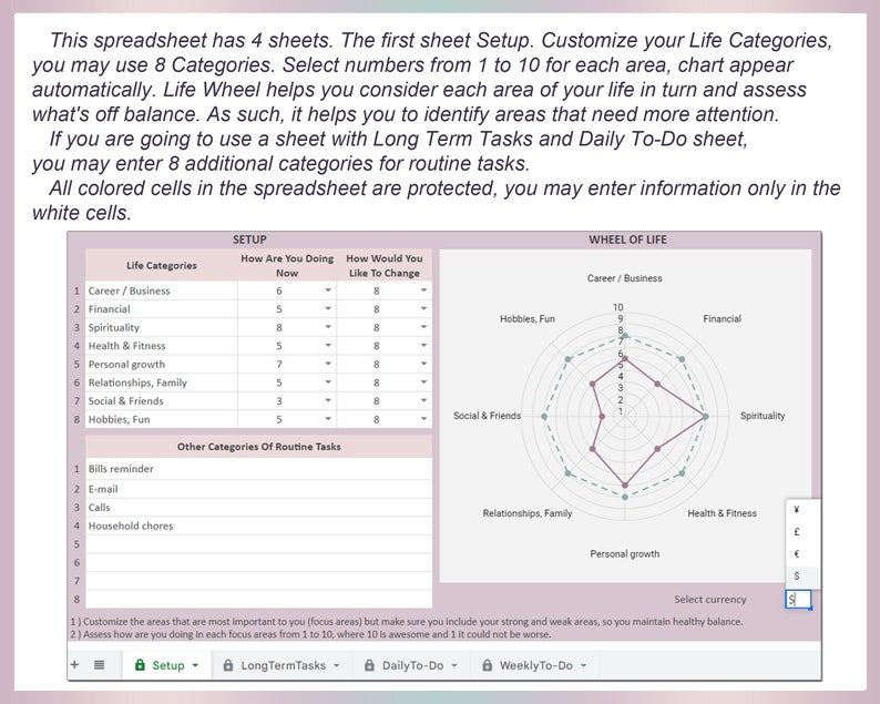 Task Wheel.pdf Excel to Do Planner, Excel Task Tracker, Daily to Do List, Weekly Todo ...