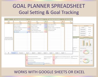 SMART Goal Setting Spreadsheet Excel Template Monthly Personal Planner for Life Goals Tracking Productivity Strategy Google Sheets Format