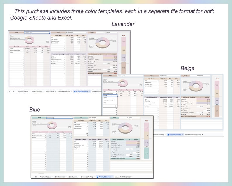 Pricing markup template, Product costing template, EXCEL product planner, Pricing template, Product pricing Small business, Google sheets image 8