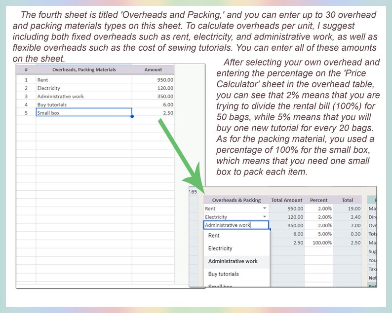 Pricing markup template, Product costing template, EXCEL product planner, Pricing template, Product pricing Small business, Google sheets image 4