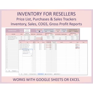 Inventory Tracker Spreadsheet Excel Google Sheets Template Reseller Sales Log Business Stock Management System Digital Organization Tool
