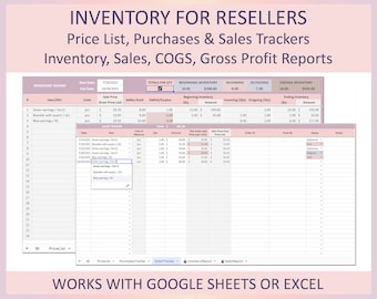 Inventory Tracker Spreadsheet Excel Google Sheets Template Reseller Sales Log Business Stock Management System Digital Organization Tool
