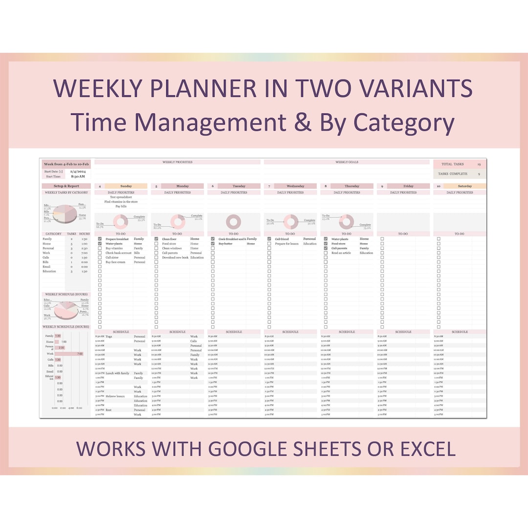 Weekly Planner Sheet Time Management Weekly Schedule To-do List ...