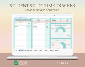 Student Planner Spreadsheet Study Time Tracker Digital Homework Organizer Study Sheet Template Google Sheets Undated Layout School Scheduler