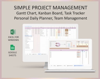 Project Planner Spreadsheet for Easy Planning Task Tracker Kanban Board Gantt Chart Team Management Excel Template Google Sheets Format