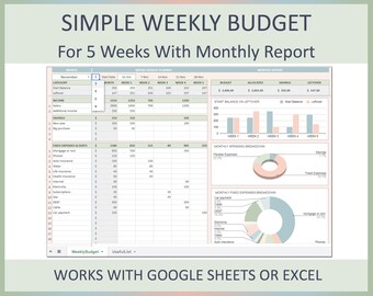 Weekly Budget Planner Template Excel Monthly Organizer Biweekly Editable Digital Budget Spreadsheet Budgeting Tool Personal Finance Tracker