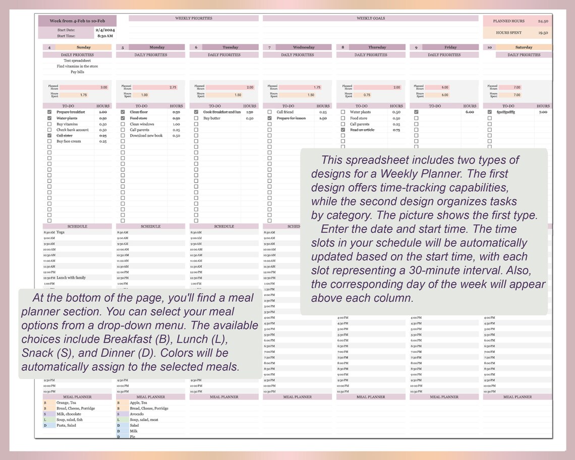 Weekly Schedule Template Google Sheets Excel Work Plan To-do List ...