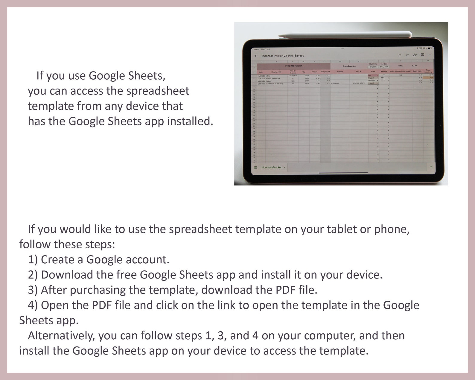 Excel Purchase Order Tracking Template PO Spreadsheet Organizer Google ...