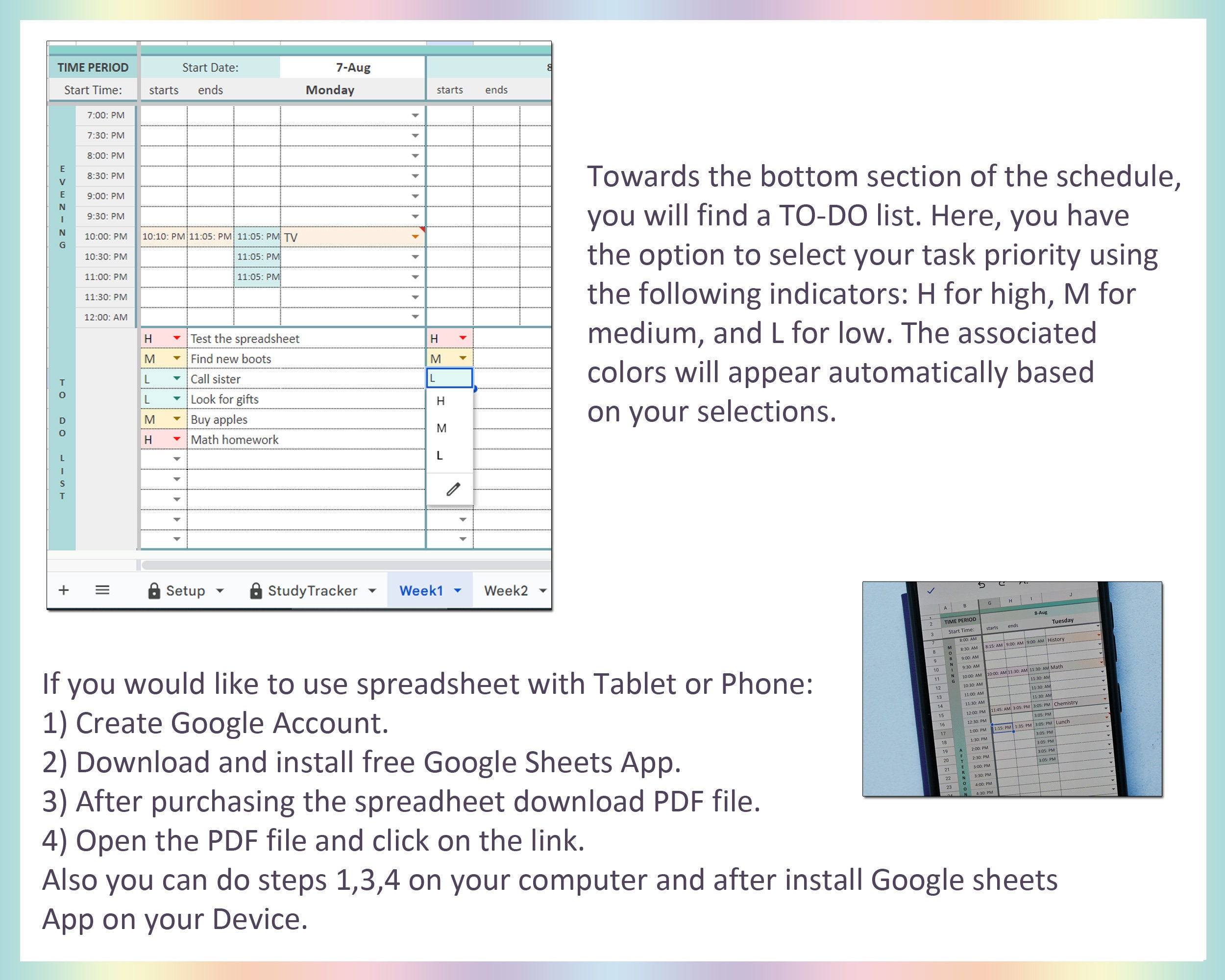 Student Planner Spreadsheet Study Time Tracker Digital Homework ...