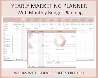 Spreadsheet for Marketing Investment Tracking, Yearly Digital Campaign Planning, Lead Generation Budgeting, and Content Calendar Setup