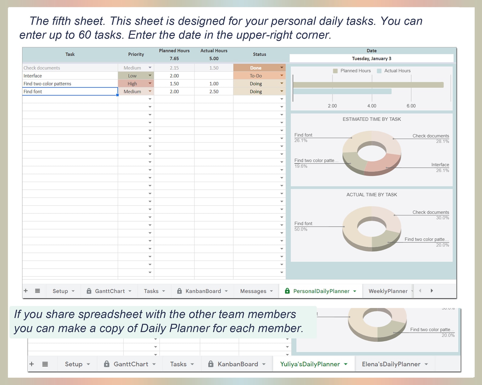 Project Planner, Gantt Chart, Project Management Template, Project
