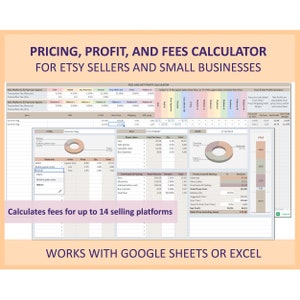 ETSY Preise Profit Gebühren Rechner Vorlage Excel Google Sheets Shop-Manager Kosten Markup-Tool für handgemachte Verkäufer und digitale Produkte