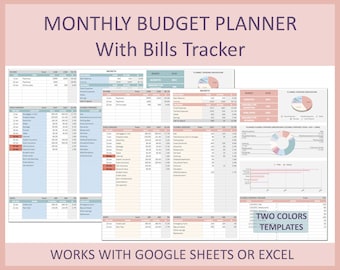 Monthly budget spreadsheet, Budget planner, Budget template, Bill tracker, Financial planner, Personal budget sheet, Google sheets, Excel