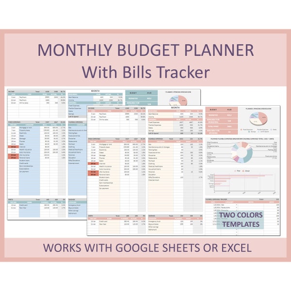 Monthly budget spreadsheet, Budget planner, Budget template, Bill tracker, Financial planner, Personal budget sheet, Google sheets, Excel