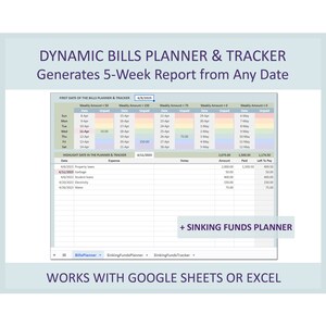 Monthly Bills Planner Tracker Spreadsheet Excel Google Sheets Bill Calendar Organizer Digital Payment Schedule for Budget and Expense Log