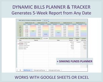Monthly Bills Planner Tracker Spreadsheet Excel Google Sheets Bill Calendar Organizer Digital Payment Schedule for Budget and Expense Log