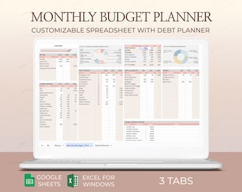 Monthly Budget Spreadsheet Template Excel Google Sheets Planner Debt Payoff Tracker Financial Organizer Personal Budget Digital Download