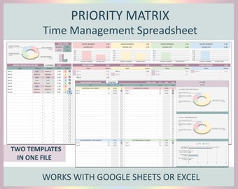 Prioritization matrix, Task planner, Task tracker; Priority matrix, Eisenhower, Daily planner, Task prioritization, Productivity, Excel