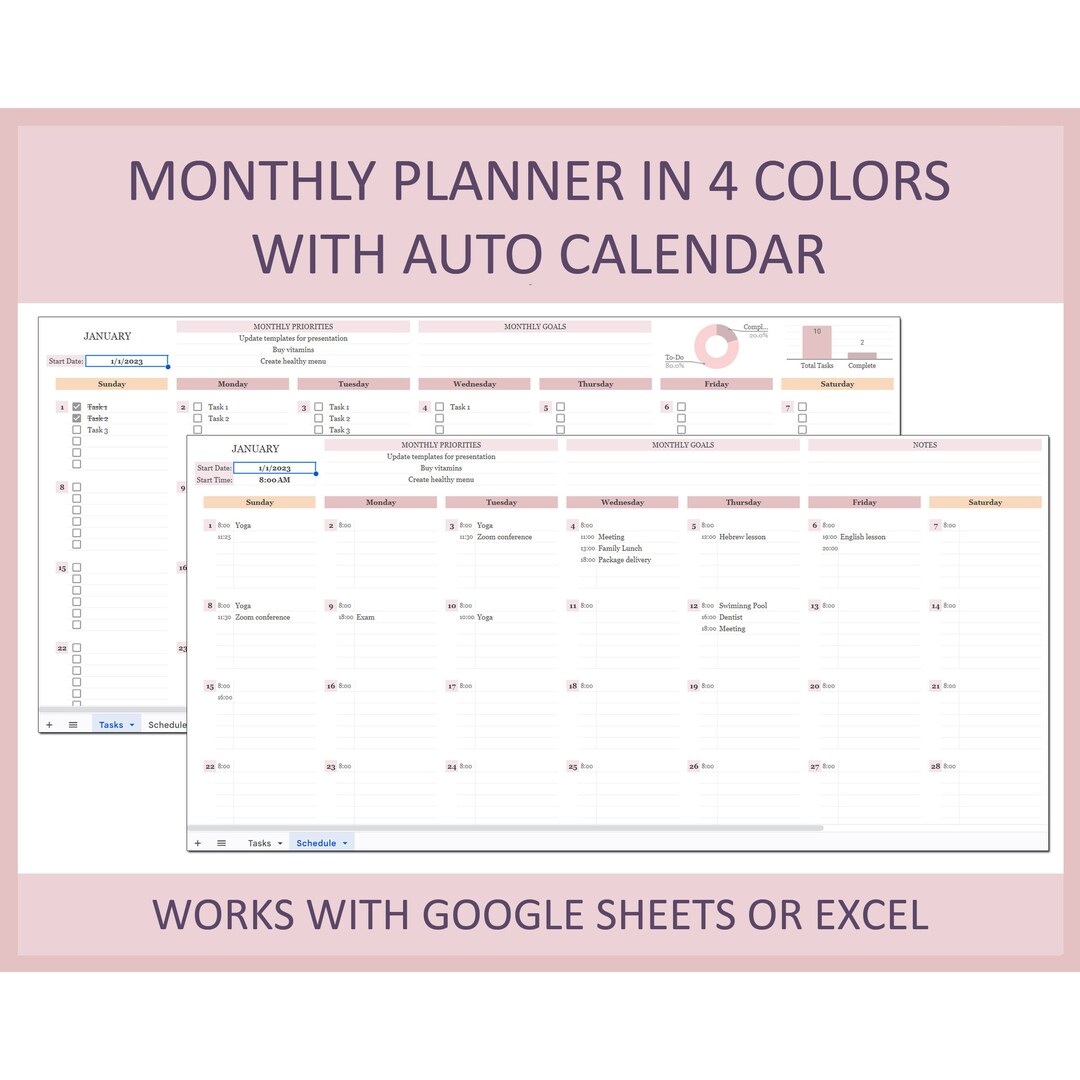 Monthly Planner, Monthly Calendar Excel, Monthly Calendar Template ...