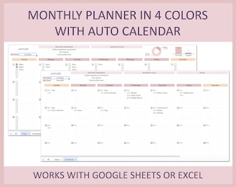 Monthly Planner Spreadsheet Google Sheets Calendar Template Excel Layout Undated Schedule Organizer Digital Planning Sheet Home Office Tool