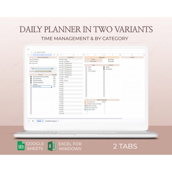 Daily planner excel, Daily schedule template, Daily work schedule,Daily schedule Google Sheets,Daily planner spreadsheet,Day hourly schedule