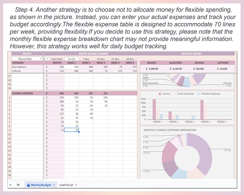 Weekly Budget Excel Template Google Sheets Simple Planner Spreadsheet ...