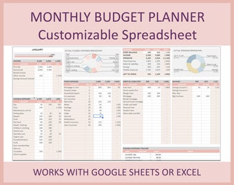 Monthly budget template, Budget planner, Budget spreadsheet, Bill tracker, Financial planner, Excel budget, Personal budget sheet, Editable
