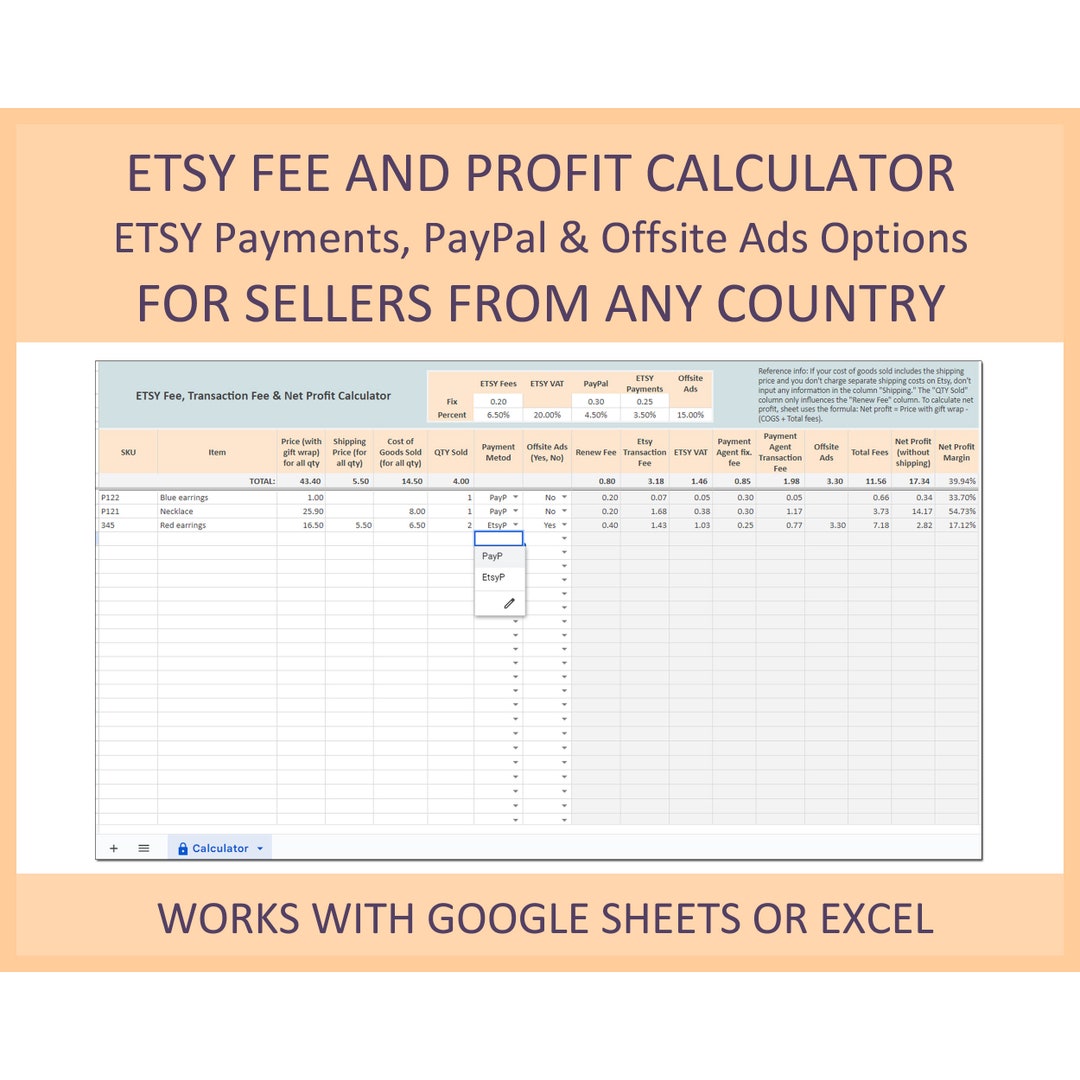 ETSY Fee Calculator ETSY Seller Tool Etsy and Paypal Fees Calculator