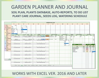 Digital Garden Planner Plant Care Worksheet Watering Schedule Soil Plan Flowers Seeds Log Excel Template Spreadsheet Garden Journal Tool