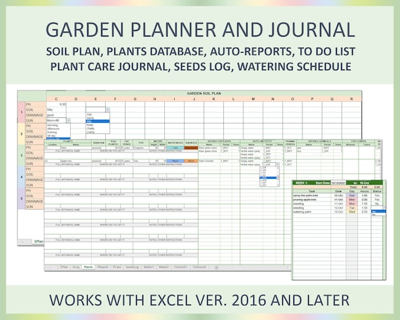 Digital Garden Planner Plant Care Worksheet Watering Schedule Soil Plan Flowers Seeds Log Excel Template Spreadsheet Garden Journal Tool