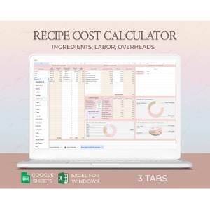 Recipe Cost Calculator Excel Sheet Ingredient Pricing Formula Bakery Supplies Tracker Baking Cost Google Sheets Template for Food Creators