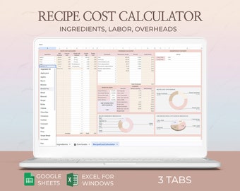 Recipe cost calculator excel, Ingredient cost, Baking cost formula, Calculator baking, Bakery supplies,Recipe price calculator Google Sheets