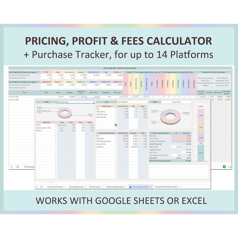 Pricing markup template, Product costing template, EXCEL product planner, Pricing template, Product pricing Small business, Google sheets image 1