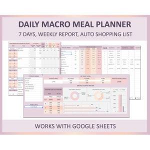 Macro meal planner spreadsheet, Google Sheets meal planner, Macro diet meal planner, Calorie tracker, Fitness meal planner, Meal template