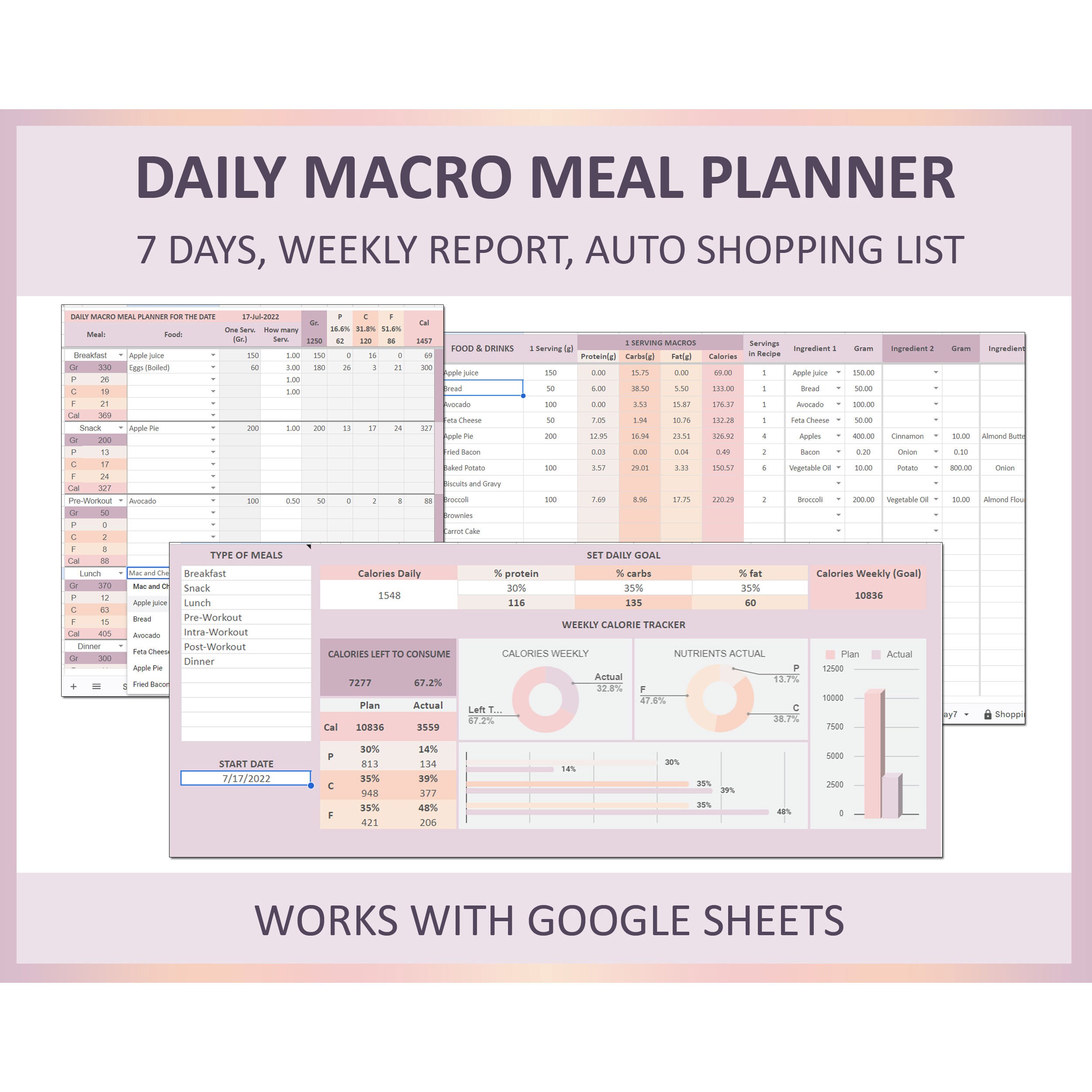 Macro Meal Planner Spreadsheet Google Sheets Meal Planner Macro Diet Macro Meal Planner Spreadsheet Google Sheets Meal Planner Macro Diet